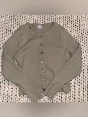 A New Day Sage Green Ribbed Button-Front Sweater